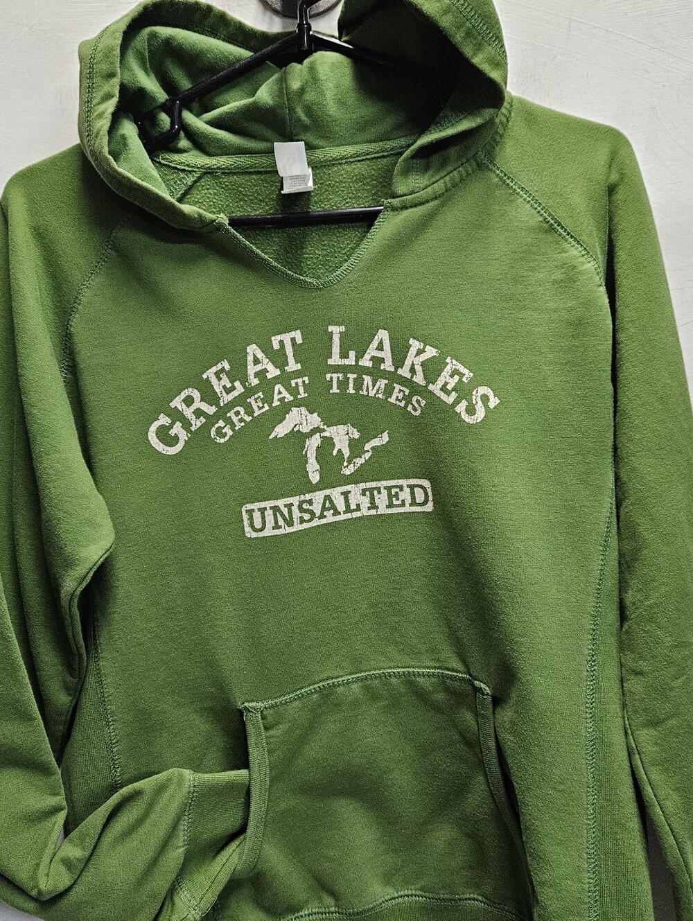 Great Lakes Great Times Michigan Unsalted Green Hoodie Sweatshirt Womens Medium